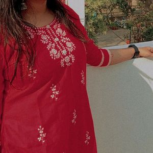 Red Kurti With White Pant