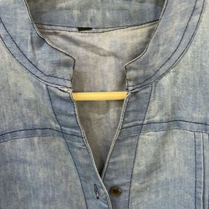 Denim Chinese Collared Top