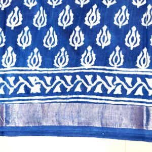 New Indigo Cotton Linen Saree