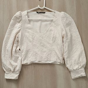 Zara Cream Long Puff Sleeve Top