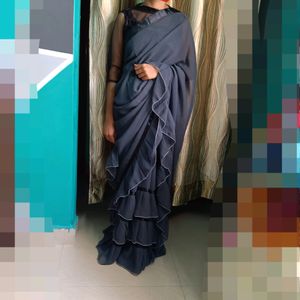 Grey Saree Sequence Blouse