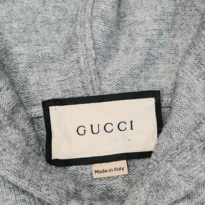 Authentic Gucci Men's Gray Intarsia Logo Knit Hood