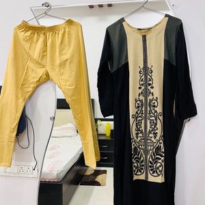 Combo Kurta Leggings - Black & Cream