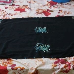 Black Saree with Hand Embroidery Peacocks