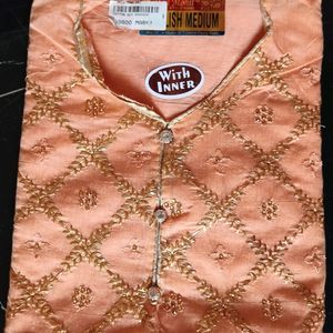 Peach Unstich Three PieceSuit With Inner