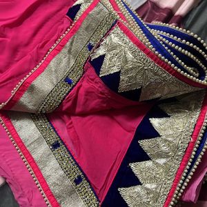 Blue And Pink Saree With Borders