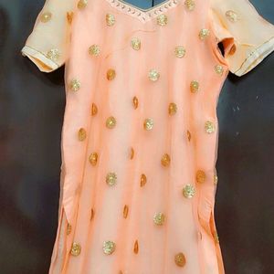 Light Orange Kurta & Golden Skirt With Dupatta 40