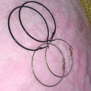 Combo Of Black & Silver Hoop Earrings