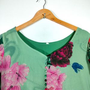 Mint Green Floral Print Dresses (Women's)