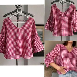 Zara Pink & White Gingham Top