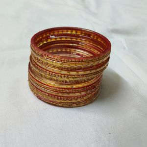 Red Golden Glass Bangles