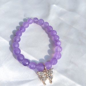 Purple Beads Bracelet With Butterfly Charm 🦋💜