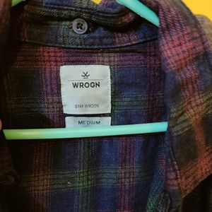 Wrogn Navy Blue Hooded Checked Casual Shirt