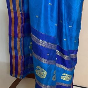 Pure Silk Copper Sulphate Blue Narayanpet Saree