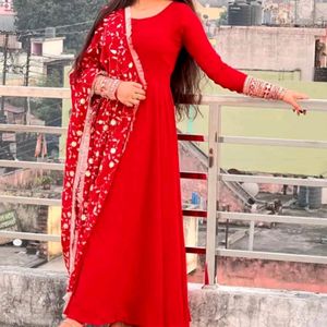 New Beautiful Ethnic Gown With Pant & Dupatta Set