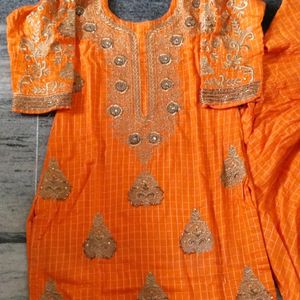 Cotton Salwar Suit With Jari Ki Kadai  Colour Oran