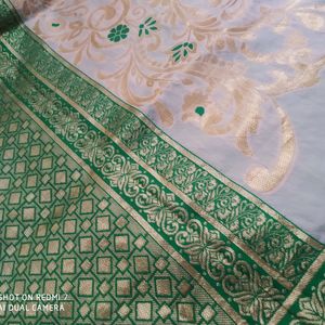 New Banarasi Saree With Plain Green Blouse