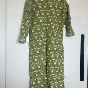 Olive Green Kutri And Pajama Set