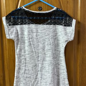 White Black Top With Crochet Design