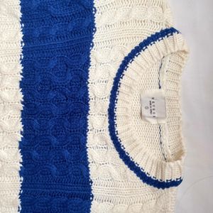 White & Blue Cable Knitted Sweater