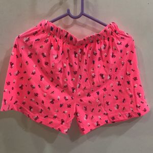 Neon Pink Floral Pyjama Shorts For Women