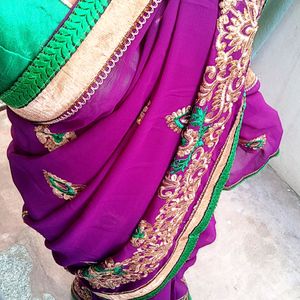 Purple Saree With Green Border