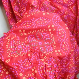 Bhandhini Print Red Anarkali Type Kurta