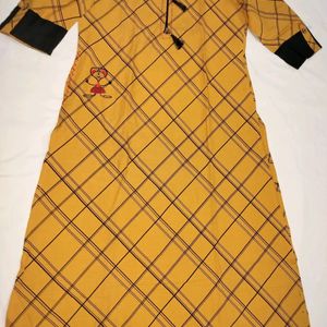 Cotton Slub Mustard Kurti For Girls