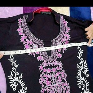 Embroidered woollen kurti,velvet legging & stall