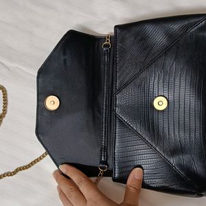 Guess Women Black Leather Metal Chain Sling Bag