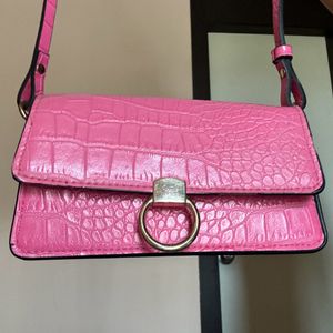 Hnm Pink Croc-texture Sling Bag