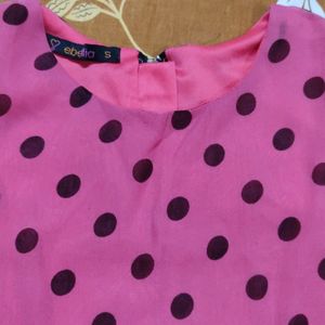 Women Rose Pink Polka Dots Sleeveless Top