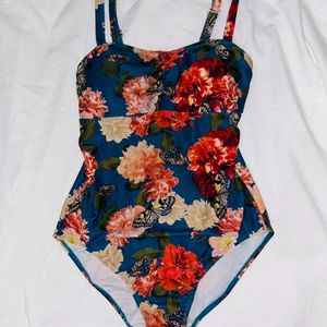 Floral Print Heart Neckline Bodysuit