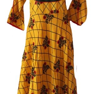 Women's Printed Flared Ankle Length Kurta, Yellow