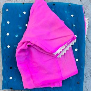 Beautiful Pink+Blue Saree For Women💕