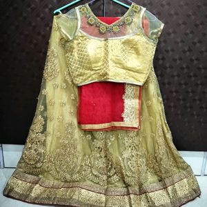 Golden Lehenga with Red Dupatta- Like New