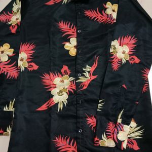 Black Flowers Satin Shirt