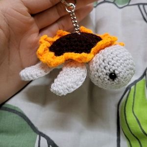 Crochet Sunflower Turtle Keychain🐢💫