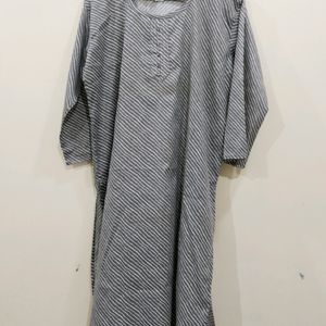 Women Plus Size Grey White Striped Kurta