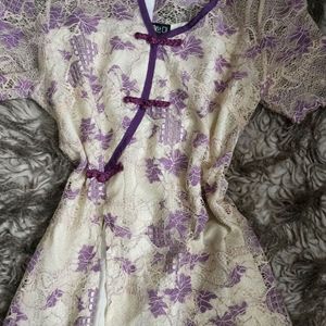 Purple And Cream Lace Cheongsam Dress