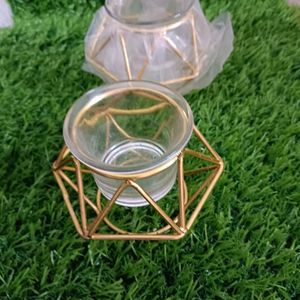 Golden Metal Candle Holder With Glass (2 no)