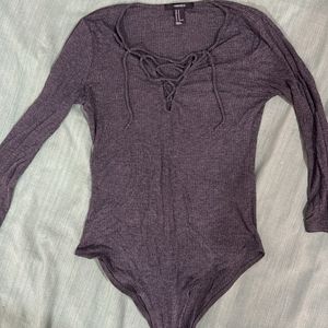 Bodysuit Charcoal Ribber Top With Tie Up Front