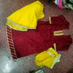 Yellow,Mehroon Sharara Haldi Suit