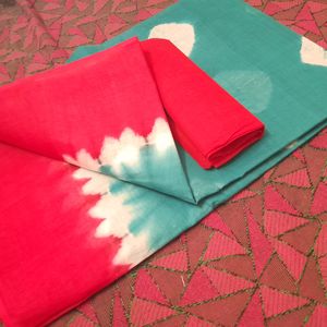 New Pure Cotton Batik Printed Saree With Blouse
