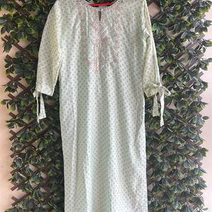 PISTA GREEN COLOR EMBROIDERED YOKE KURTI