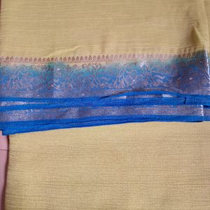 Lime Green/blue Tissue Saree