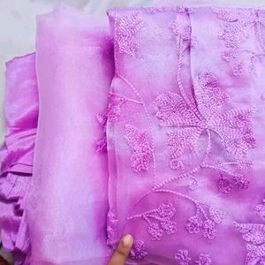 Purple Organza Dress Material Set Unstiched