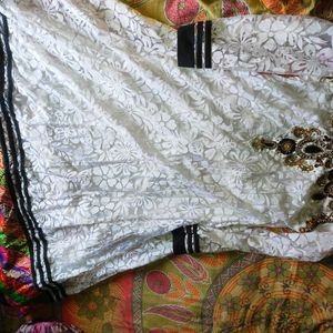 Full Flared Heavy White Anarkali Kurti