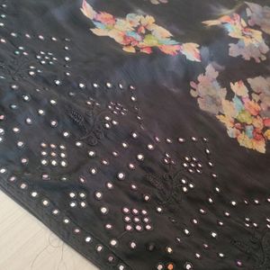 Black And Multi Colour Floral Print Saree