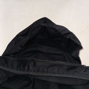 Black Collar Zipped With hoodie Multi pocket Coat